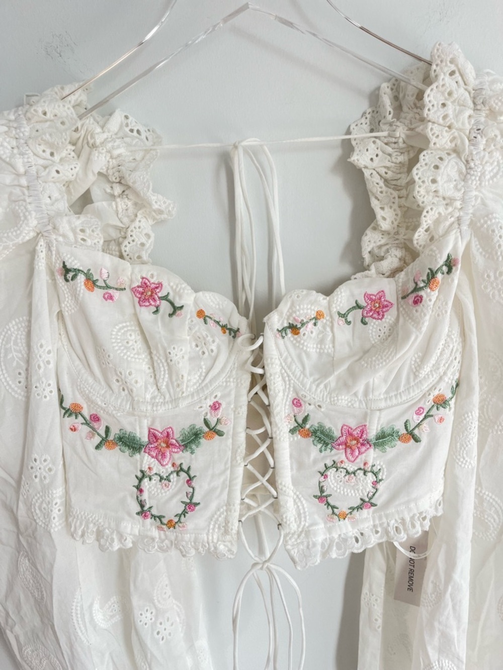 For Love & Lemons Thalia Top White Embroidered Corset Puff Sleeve Blouse S NWT - Picture 6 of 12